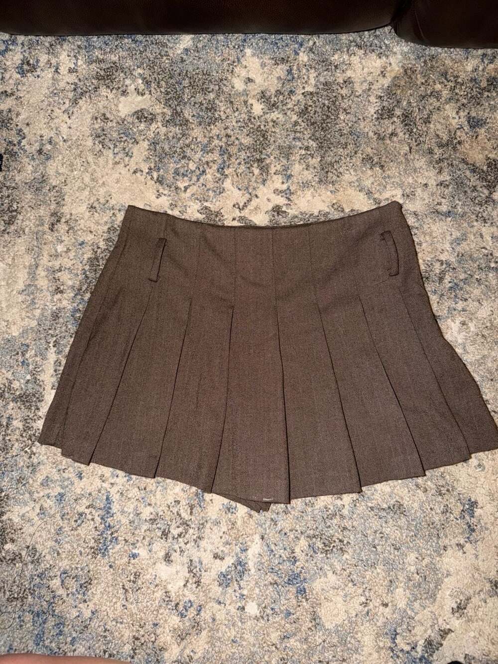 Zara Brown Herringbone Pleated Skort Size M